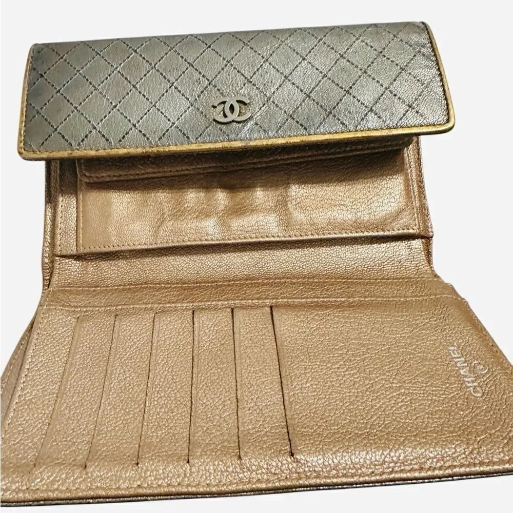 Chanel Metallic Gray Quilted Wallet
